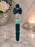 Teal pen with teal bow focal bead