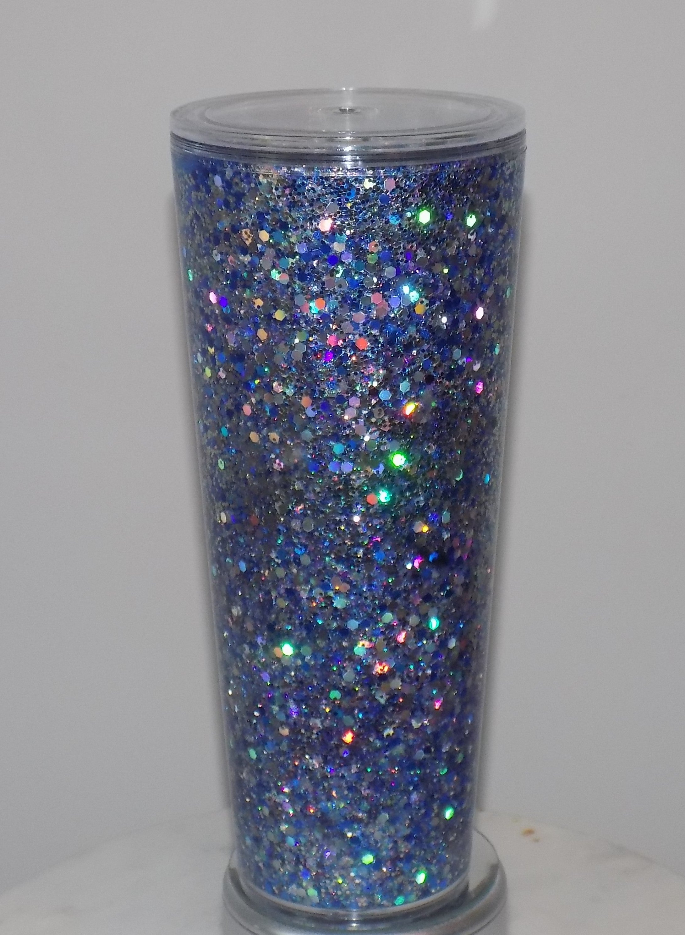 24 oz Blue glitter Snow globe Tumbler