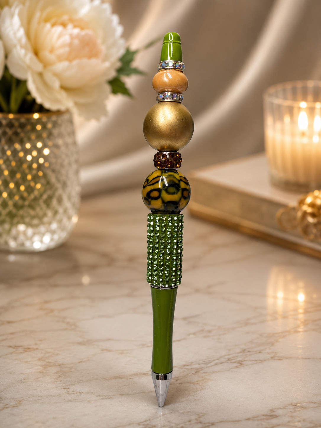 Olive Green beaded ink pen