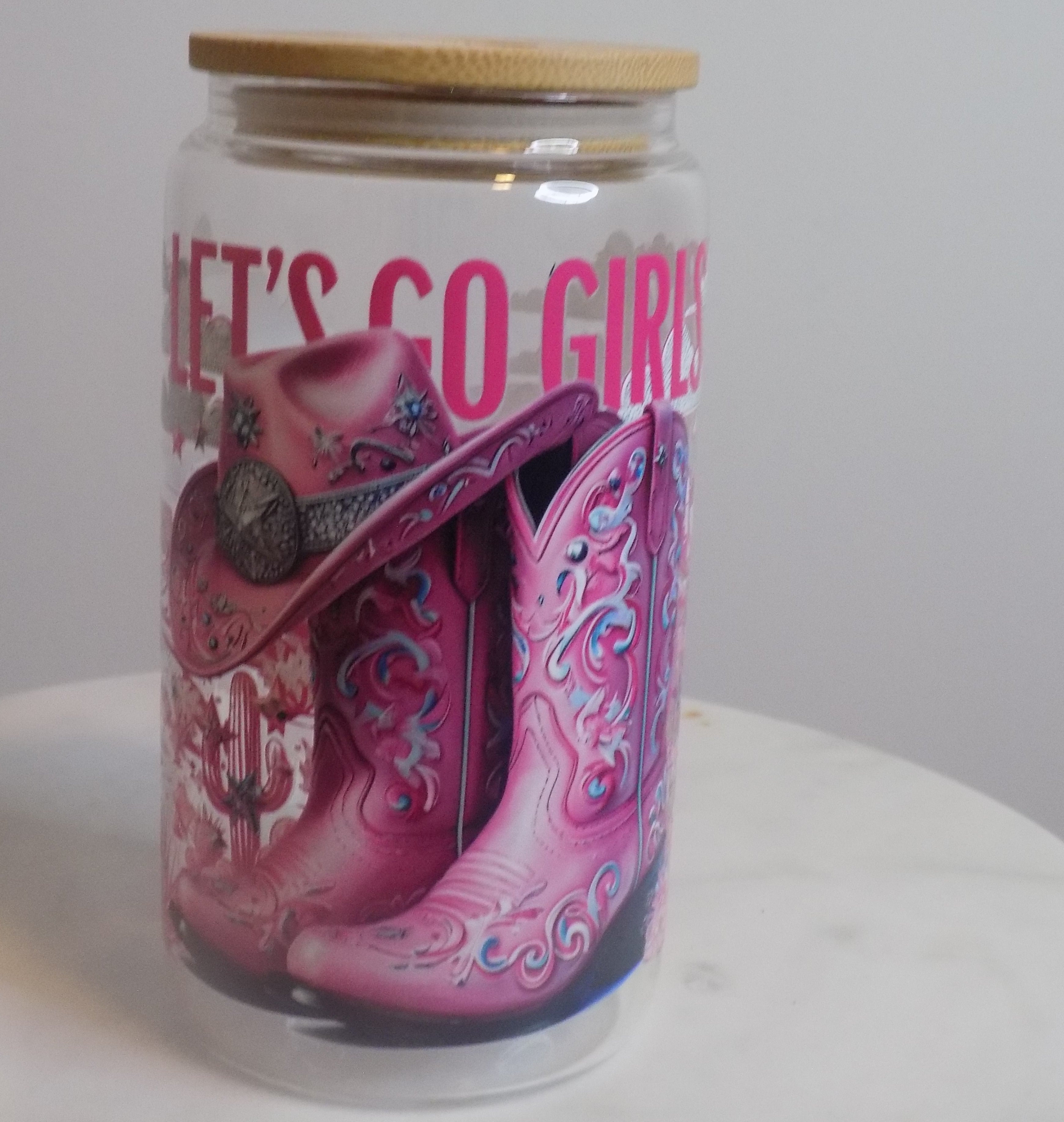 16oz Glass Tumbler Boots Pink