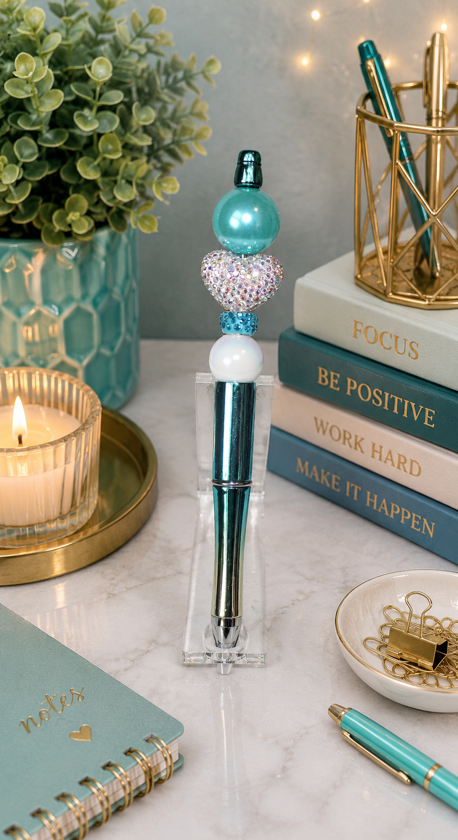 Elegant Teal and pearl ink pen