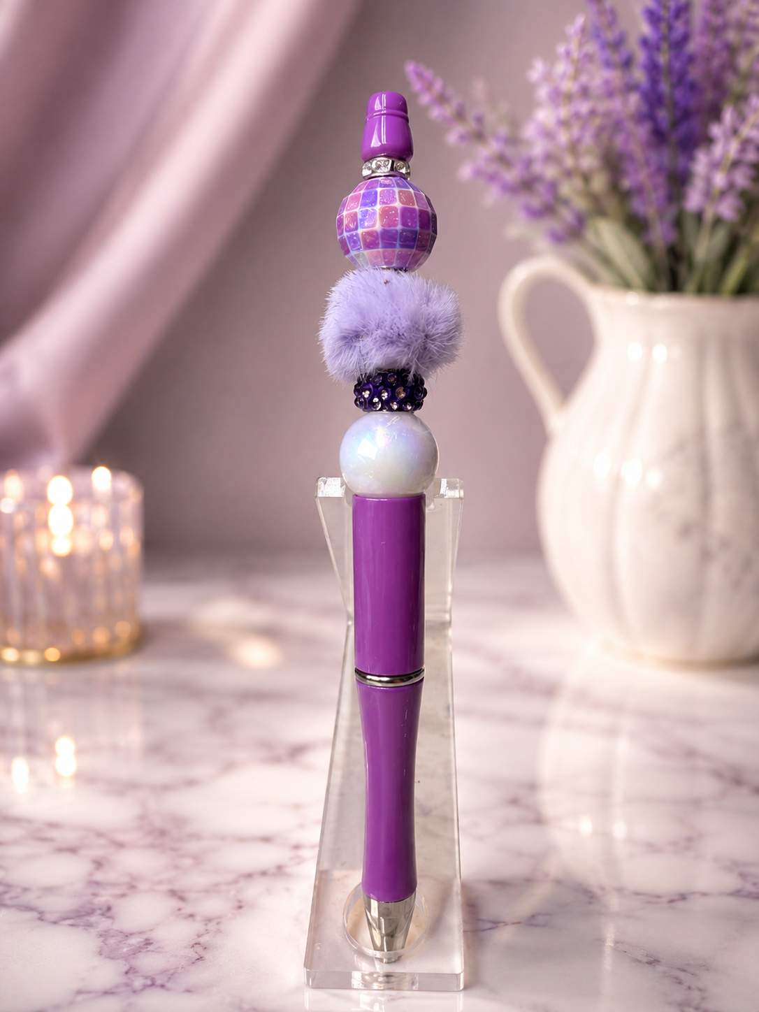 Fuchsia ink pen with disco focal bead