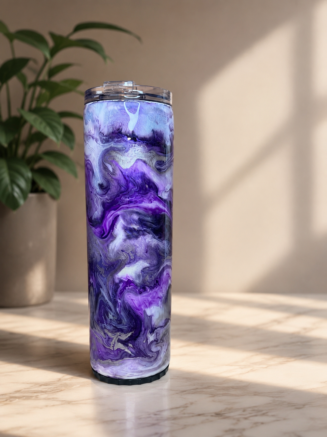 30oz skinny tumbler with purple alcohol ink