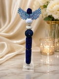 Navy blue beaded ink pen with wing focal bead