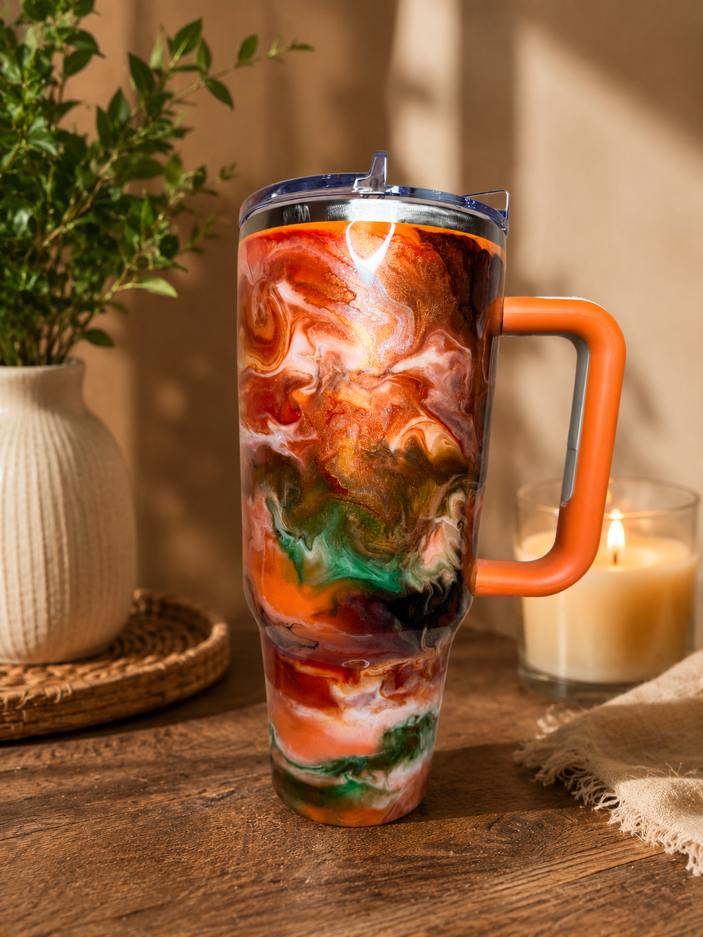 40oz Orange and teal insulated tumbler