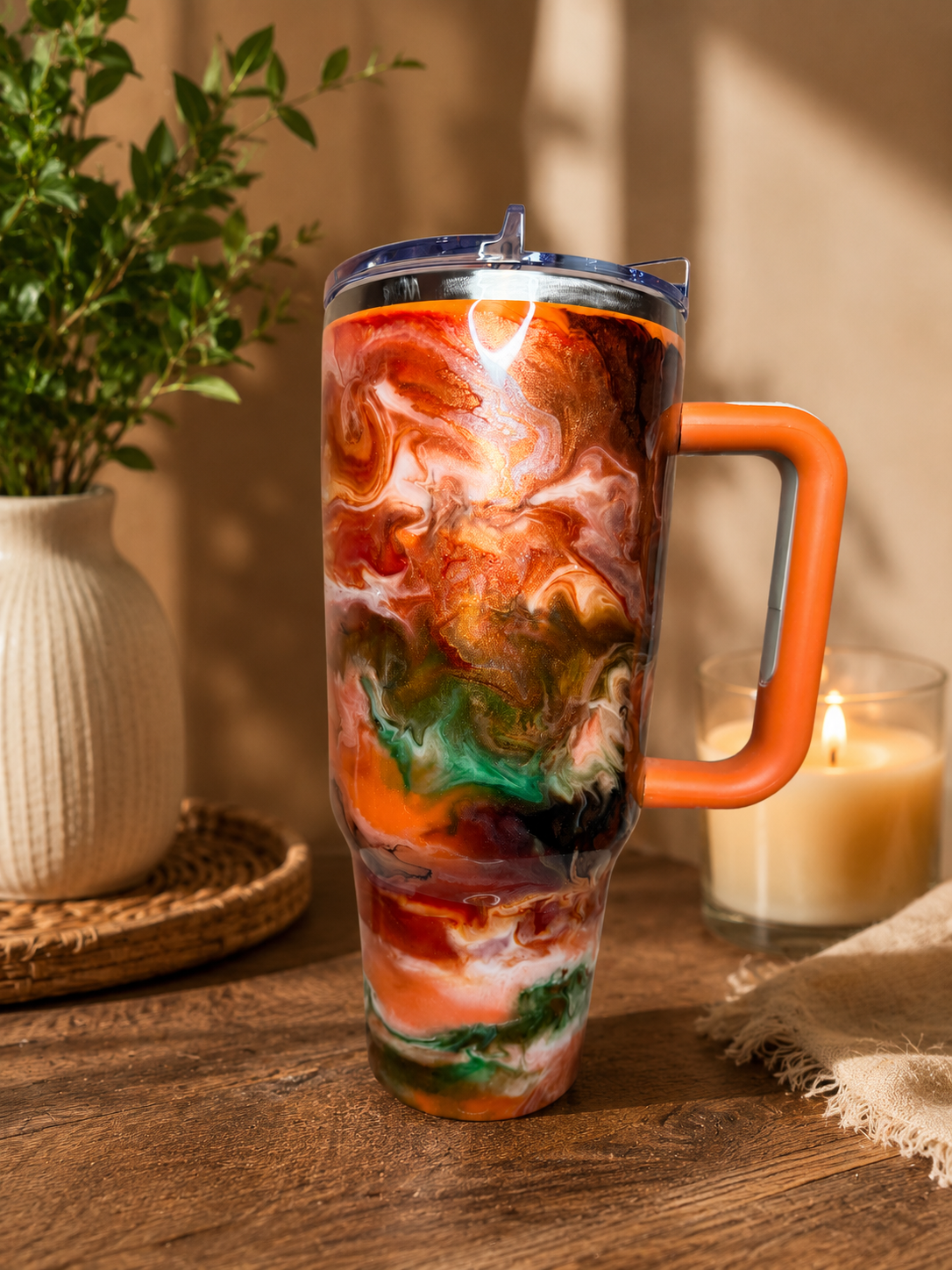 40oz Orange and teal insulated tumbler