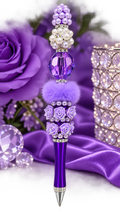 Purple rose pen with lavender bead