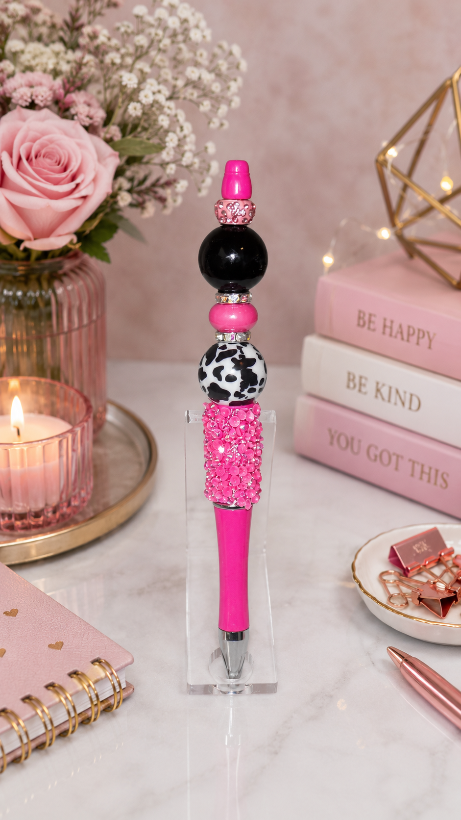 Fuchsia Pink Pen with Cow Bead