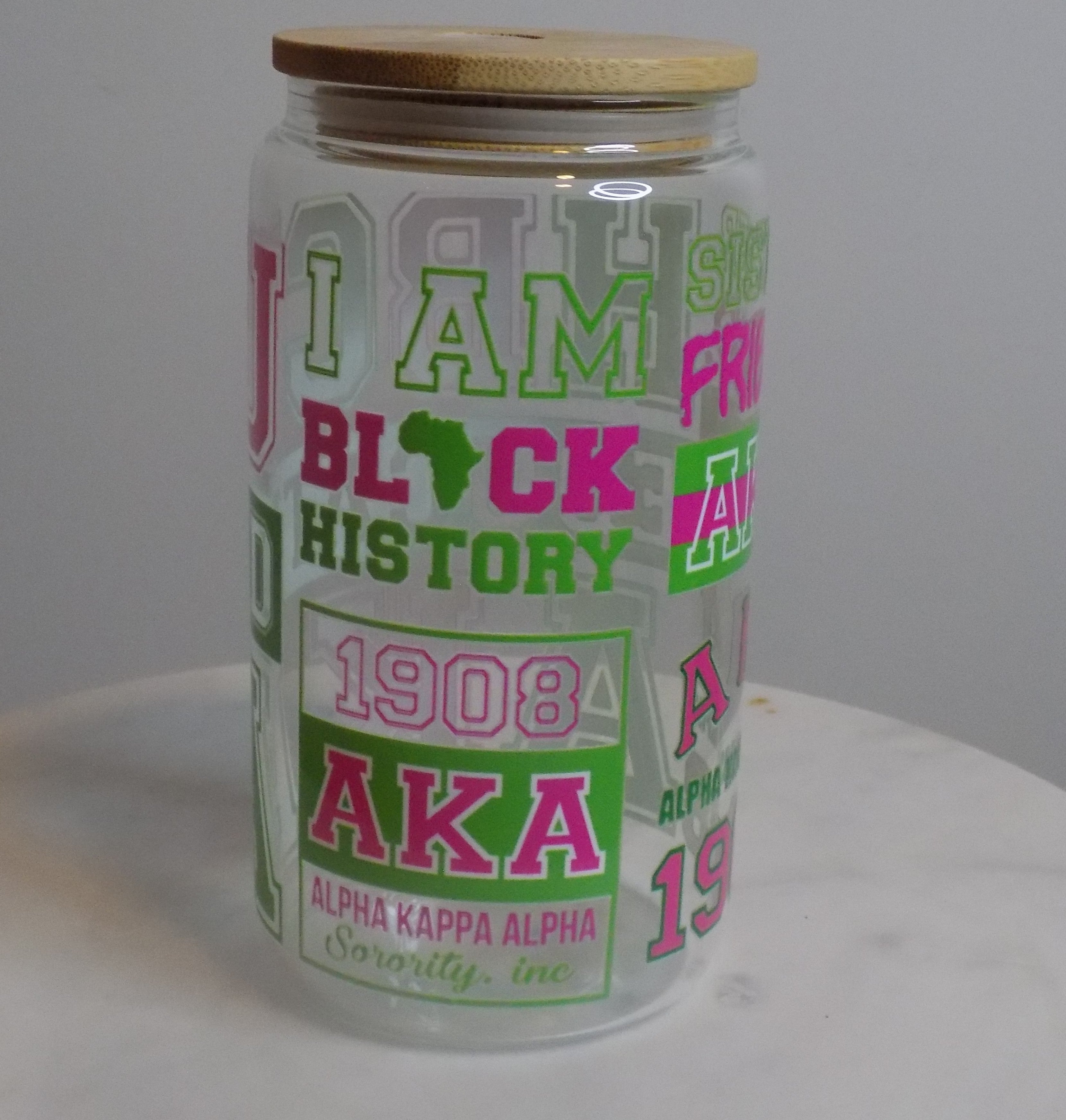 16oz Pink and Green Glass Tumbler