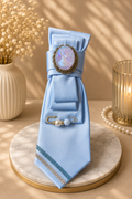 Baby Blue Necktie with brooch