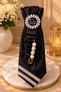 Black Necktie with Pearl Dior brooch