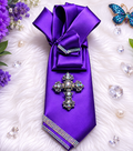 Purple Necktie with Silver Cross and Rhinestones