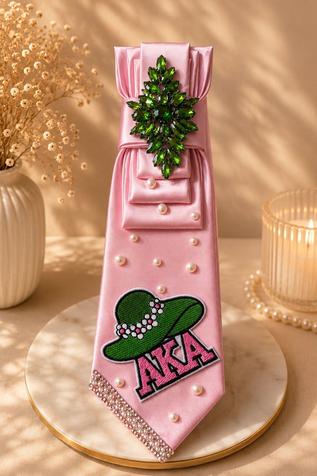 AKA Inspired necktie with lady in Hat patch