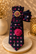 Blue Necktie with Pink polka dots
