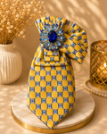 Yellow and Blue Necktie with Blue brooch